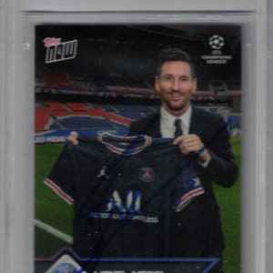 Lionel Messi autografou o Topps 2021 agora #12 PSG Trading Card BAS Slab 39480
