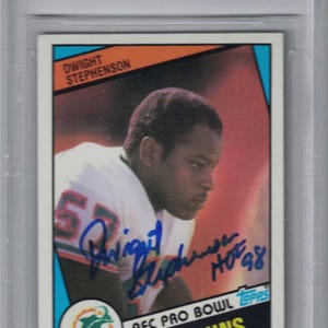 Dwight Stepehnson signierte Miami Dolphins 1984 Topps #129 Karte BAS Slab