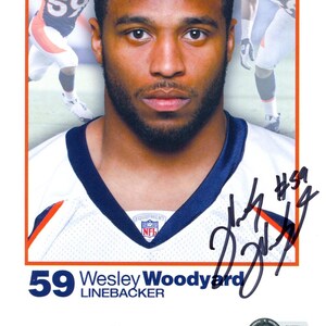 Wesley Woodyard assinou Denver Broncos 8,5x6,5 Quest Ad Card Beckett 45093