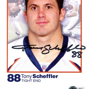 Cartão de anúncio do Denver Broncos 8,5x6,5 Quest assinado por Tony Scheffler Beckett 45085