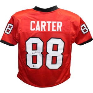 Jalen Carter z autografem/podpisem w czerwonej koszulce w stylu college'u Beckett