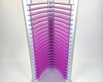 Vintage Y2K Purple Acrylic and Silver CD Storage Tower Rack 20 Slot Media Holder
