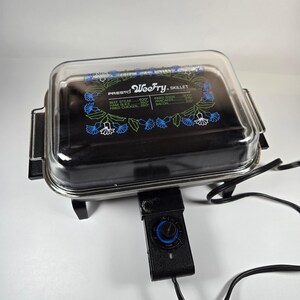 Sartén eléctrica Vintage Presto WeeFry 01/WFS1 con tapa de vidrio floral, 650 W, fabricada en EE. UU.