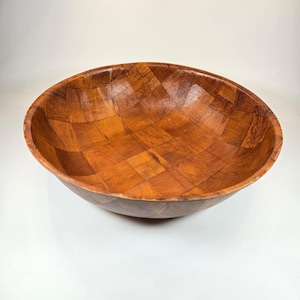 Vintage Servierschüssel / Servierschüssel / Servierschale aus gewebtem Parquetholz 15 cm