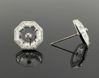 Rock Crystal and Diamond Stud Earrings