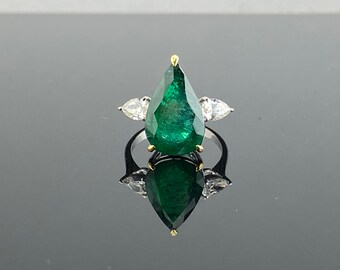 5.70 Carat Emerald and Diamond Three Stone Engagement Ring
