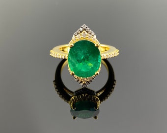 Certified 4.10 Carat Zambian Emerald and Gold Cocktail Engagement Ring