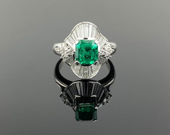 Certified 1.18 Carat Colombian Emerald Engagement Ring with 1.34 Carat Diamond