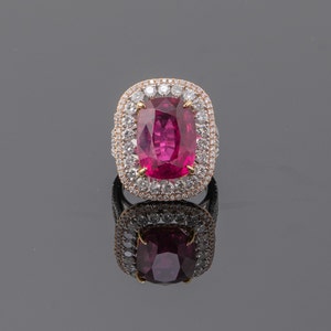 12.56 Carat Cushion Shaped Tourmaline Rubellite and Diamond Cocktail Ring
