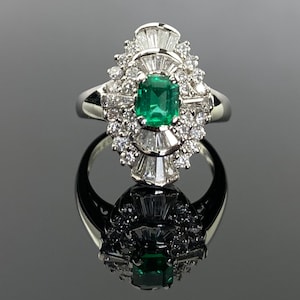 Certified Vivid Colombian Emerald Cocktail Engagement Ring with Clean Platinum