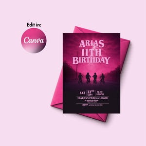 Kids Teens Retro party invitation, 80s TV Show Birthday Theme, Canva editable, PDF Print