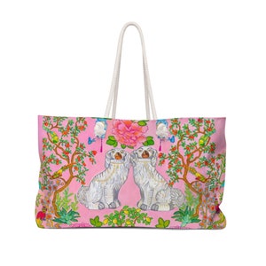 Chinoiserie Staffordshire Dog Lemon Tree Pink Weekender Tote Bag