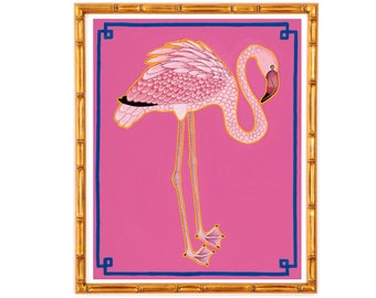 Art Print Preppy Chinoiserie Flamingo