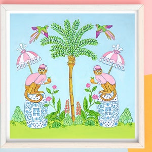Art Print Chinoiserie monkey in Palm Beach