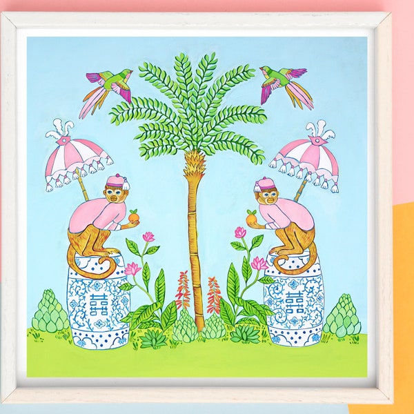 Art Print Chinoiserie monkey in Palm Beach