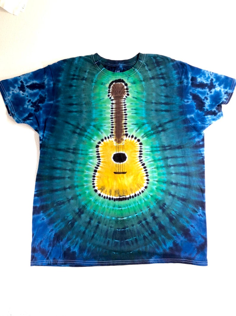 Guitar Tie Dye T-shirt in Green Blue Navy Yellow Size 2XL 2X | Etsy