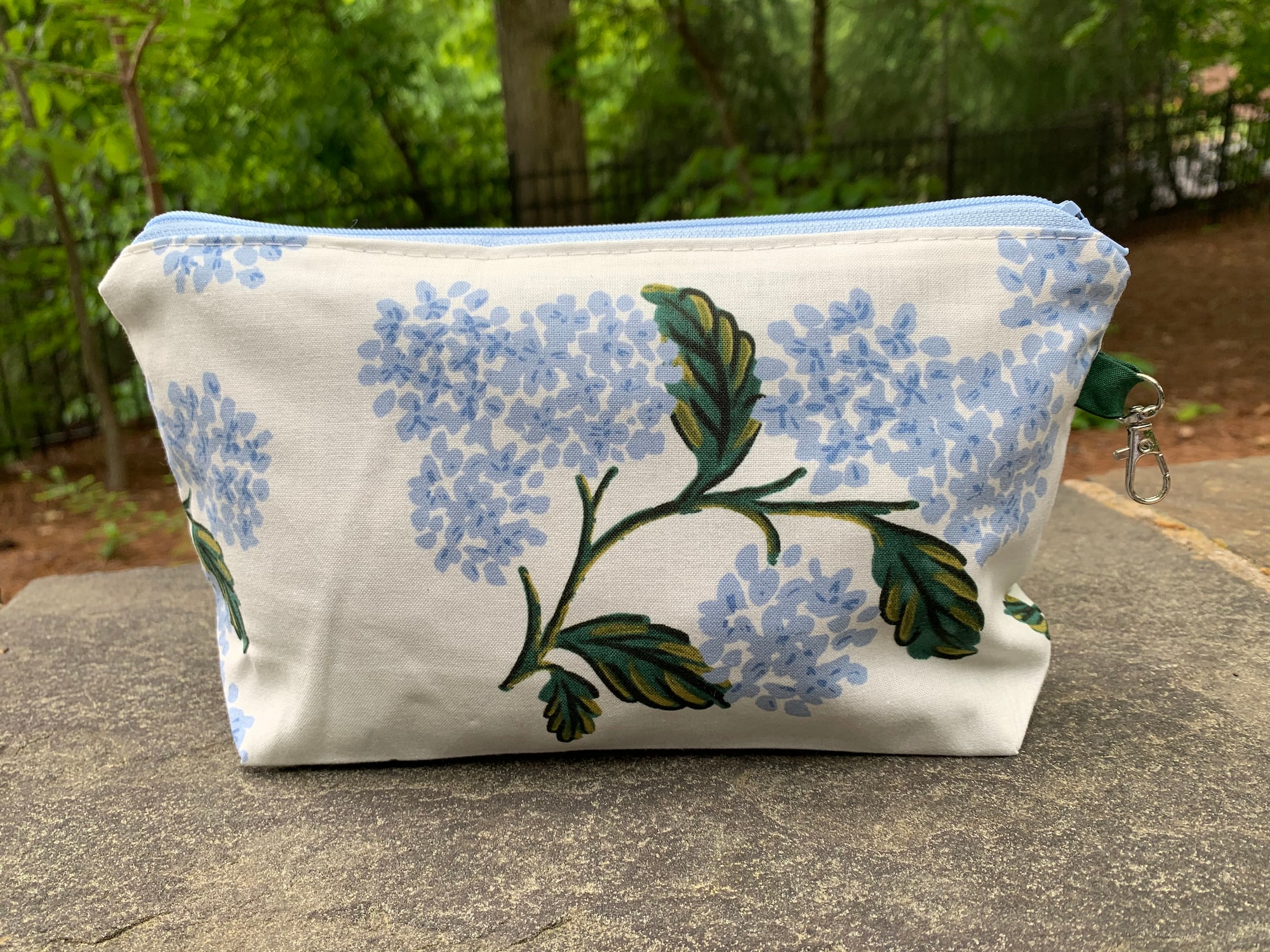 Rifle Paper Co. Meadow Hydrangea White with Light Blue Cotton Zippered Pouch/Pencil Case/Makeup Bag