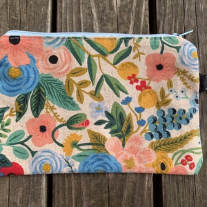 Rifle Paper Co. Wildwood Garden Party in Blue Canvas Gift Card Holder Mini Zippered Pouch with clip