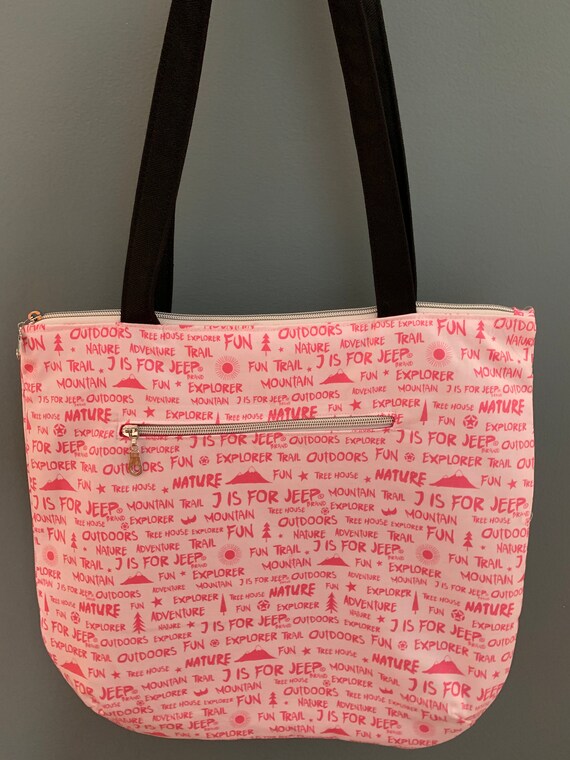 Pink Jeep Themed Zippered Tote Bag Etsy
