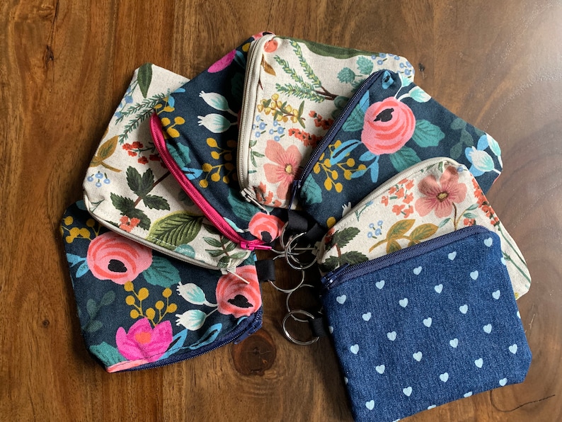 Rifle Paper Co Menagerie Amalfi Herb Garden Naural Canvas Mini Zippered Pouch with Key Ring