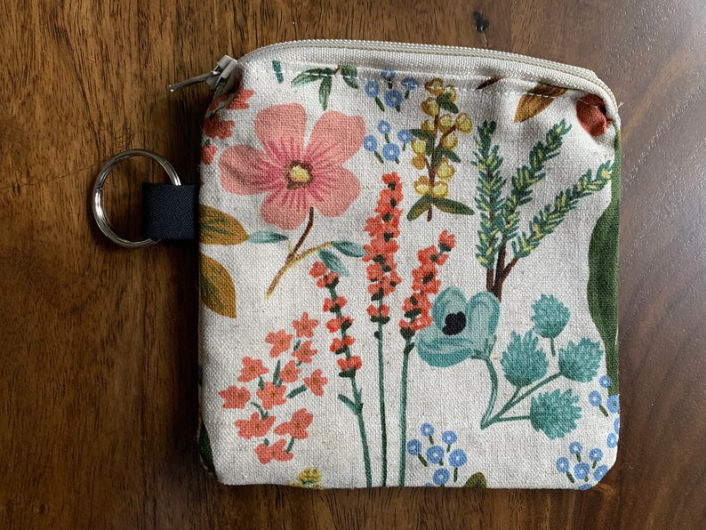 Rifle Paper Co Menagerie Amalfi Herb Garden Naural Canvas Mini Zippered Pouch with Key Ring