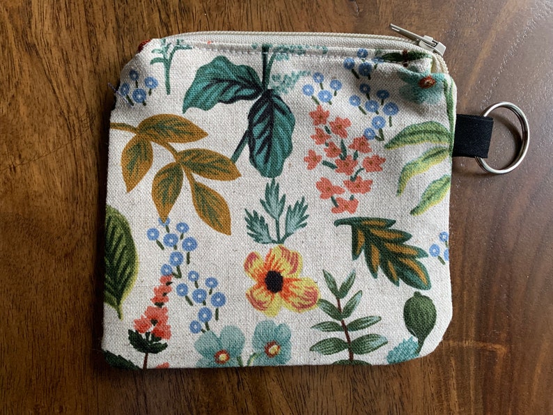 Rifle Paper Co Menagerie Amalfi Herb Garden Naural Canvas Mini Zippered Pouch with Key Ring