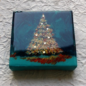 Mini Paintings Christmas Decor Resin painting Mini canvas art Christmas tree Tiny acrylic painting Handmade gifts Gift ideas image 2