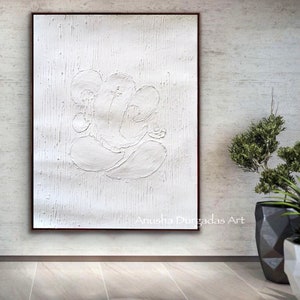 Large Nordic Minimalist handmade Ganesha painting | Abstract original painting | White Textured painting | Canvas painting
