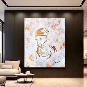Guruk Nanak Devji Art | Abstract Sikh Art | Original Handpainted | Gurudwara Gurpurab Gurmukhi | Sikh Art | Minimalist Home decor | Unframed