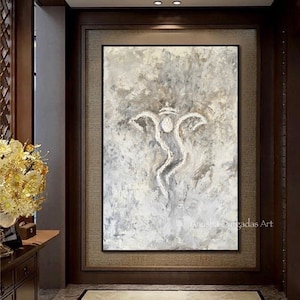 Ganesha Abstract painting | Modern Indian art | Ganpati wall decor | Grey White Textured Canvas art | Modern abstract wall art | Minimalist