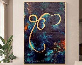 Ik Onkar Original Acrylic painting | Sikh art | Guru Nanak Devji art | Modern Indian art | Gurmukhi | Canvas painting | Gold Abstract art