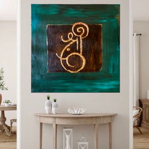 Ganpati Painting | Abstract | Ganesha painting | Modern Indian art | Indian decor | Ganesha wall decor  | Living room art | Teal Brown art