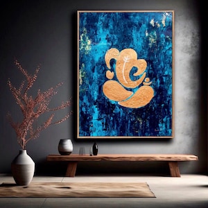 Abstract Ganpati Painting | Ganesha painting | Wall art | Modern art | Ganesha art | Indian home decor | Textured | Large blue abstracts