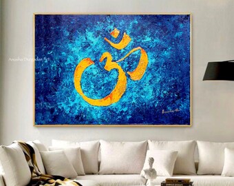 OM painting | OM Shanti wall art | Abstract painting | Indian Home Decor | Modern Indian art | Blue Abstract | Modern abstract wall art