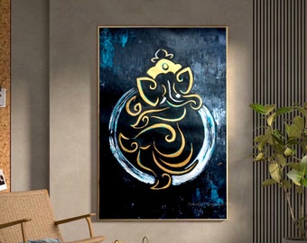Gold Ganesha painting on canvas | Original Abstract Painting | Hand-painted Ganesh wall art | Modern Art | Indian painting | Ganpati art