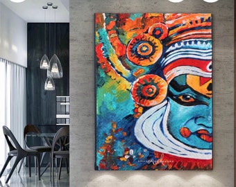 Large Kathakali face painting | Original acrylic art | Kerala art | South Indian Art | Traditional dance | Fine Art Home Decor | Canvas art