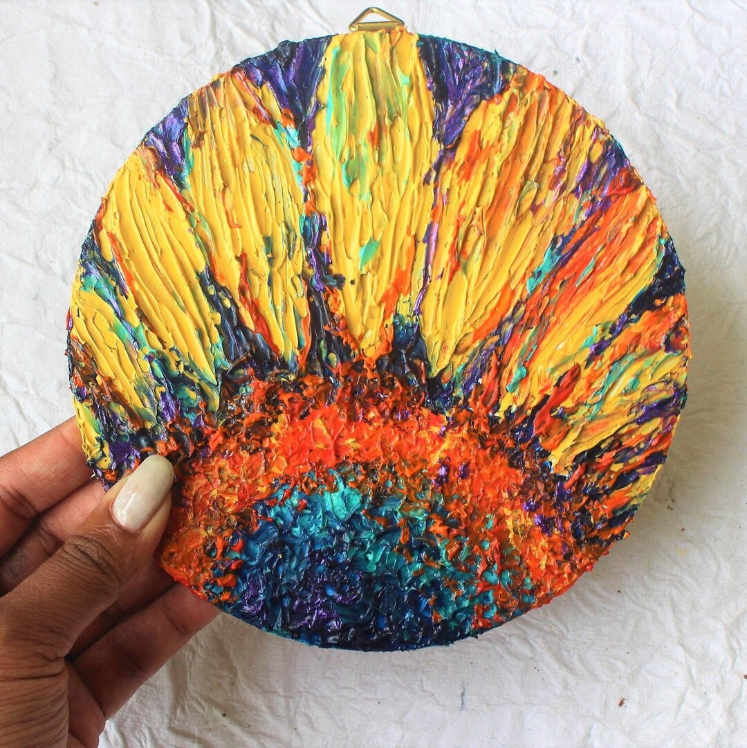 Textured Sunflower Impasto Painting | Original Floral Wall Decor, 6" - Etsy