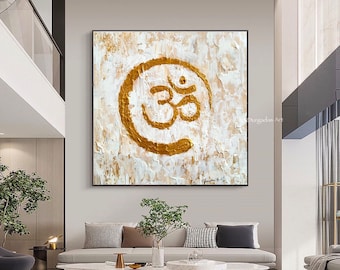Extra Large Abstract OM painting , Indian wall decor , Modern abstract Art , Original Painting on canvas , Spiritual , Living room wall art