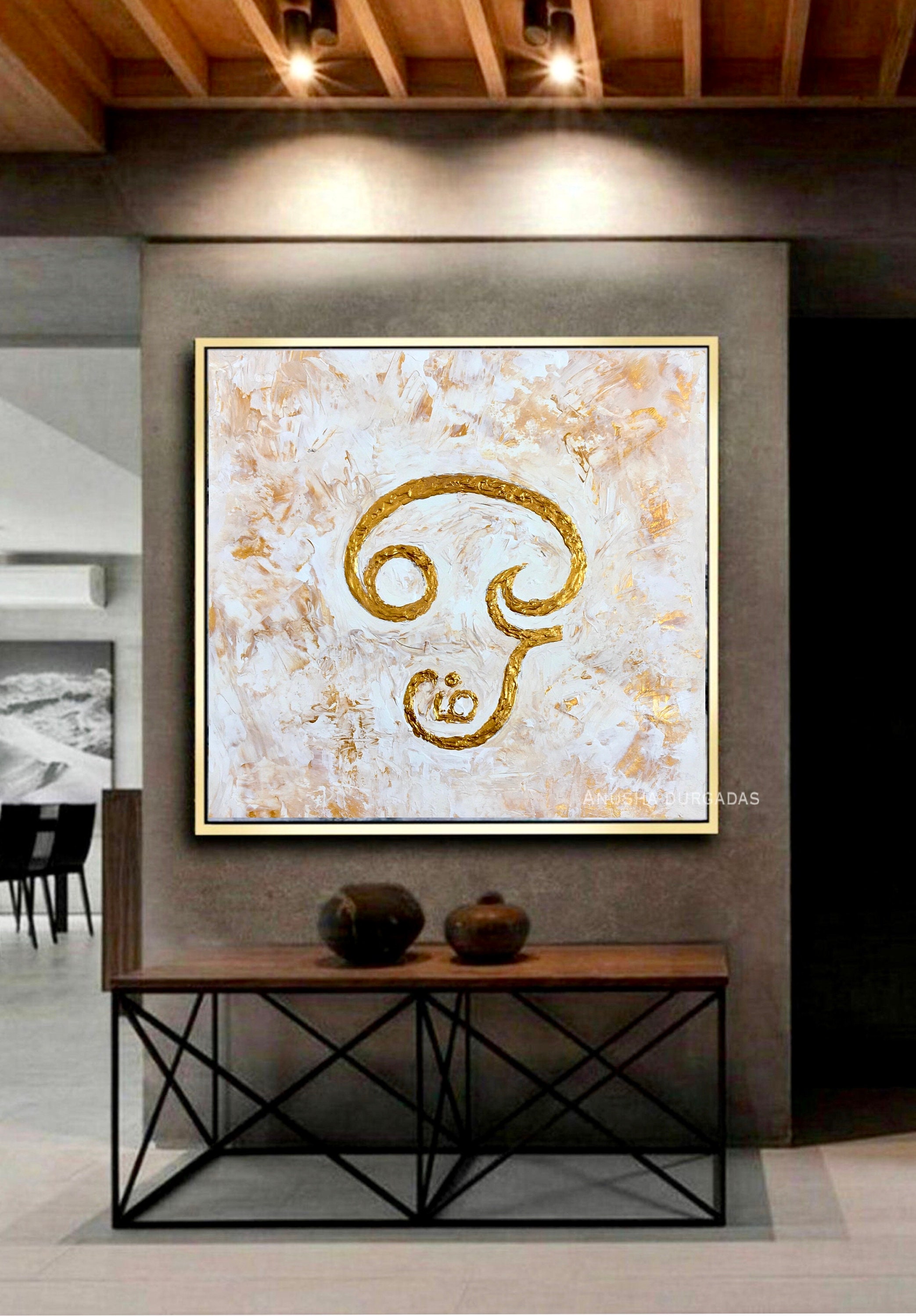 OM symbol in Tamil Painting | Abstract art | Indian decor | OM Shanthi | Minimalist wall art | Indian painting | Modern India