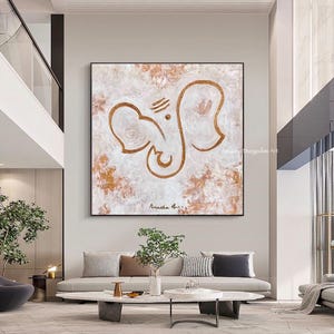 Modern Ganesh painting | Minimalist wall art | Indian painting | Abstract painting | Ganesha wall decor | Large Living room art | Indian art