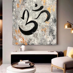 OM art, Large Om wall painting on canvas, Original Om painting, Large Black and white Om painting, Modern Indian art, Abstract OM painting