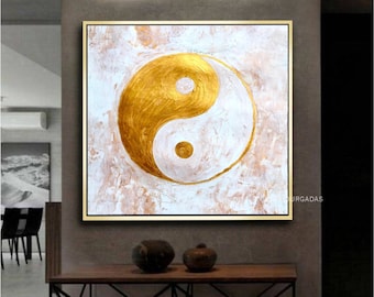 Yin Yang | White and Gold 100% Handmade | Textured Painting | Abstract Acrylic Painting | Wall Decor | Living Room | Office Wall