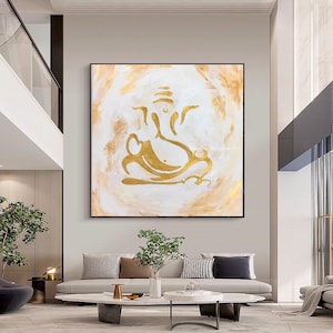 Modern Ganapati painting | Minimalist wall art | Indian painting | Abstract art | Ganesha art | Large Living room art | Modern Indian art