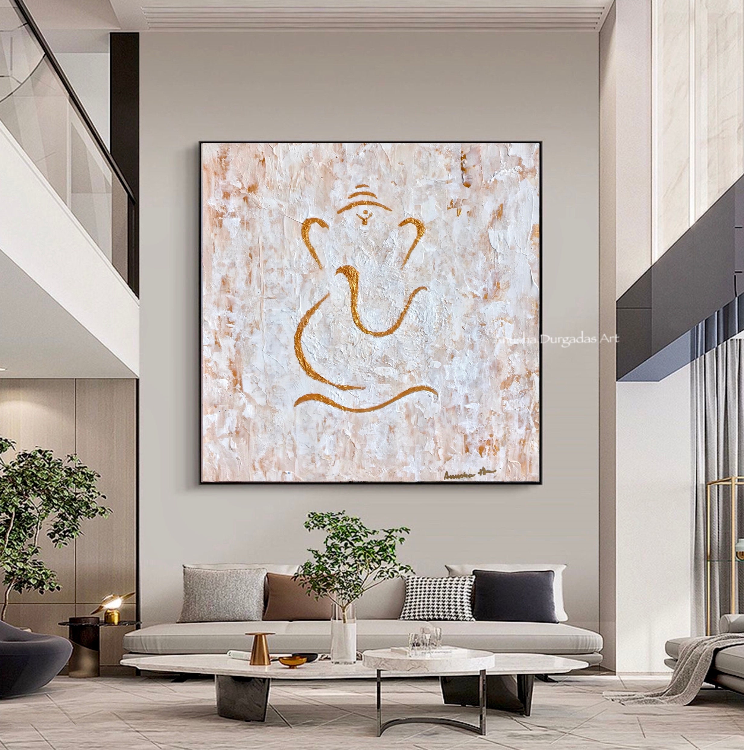 Ganesha Painting Minimalist Abstract Art Modern Indian Decor