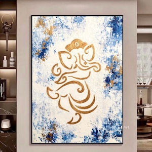 Abstract Golden Ganesha painting on canvas | Original Hand-painted Ganesh wall art | Modern Art | Indian painting | Ganpati art | Home decor