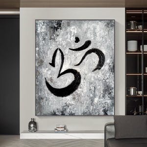 Large OM painting, Large Om wall art on canvas, Original Om painting, Black and white Om painting, Modern Indian art, Abstract OM painting