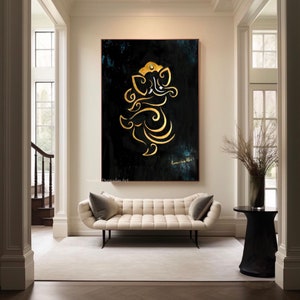 Golden Ganesha painting on canvas | Original Abstract Painting | Hand-painted Ganesh wall art | Modern Art | Indian painting | Ganpati art