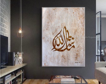 Mashallah Arabic Calligraphy | Original Hand painted Calligraphy |  Islamic wall decor  | Islamic Calligraphy Wall art | Large Abstract Art