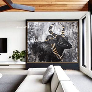 Large abstract Cow painting | Nandi | Knife painting | Large Animal art | Original painting | Textured abstract painting on canvas