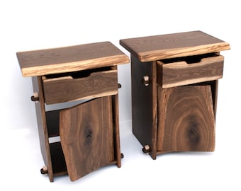 Live Edge Nightstand Pair, Sideboard, Bedside, Side Table, Waney Edge, Natural Edge, Fumed Oak